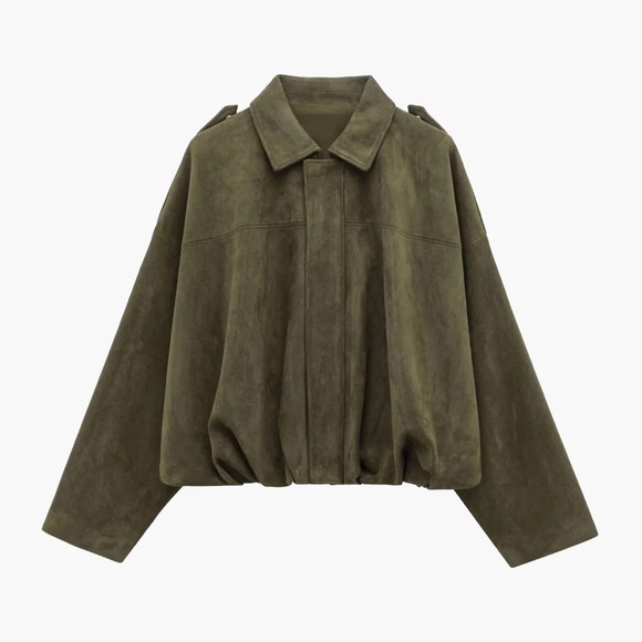 NEW Maven Suede Olive colored Cropped Bomber Jacket - Women size small - Picture 6 of 7